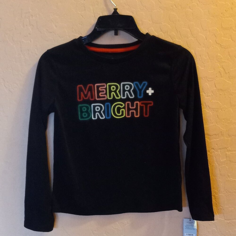Black Long Sleeve Shirt with MERRY + BRIGHT Design